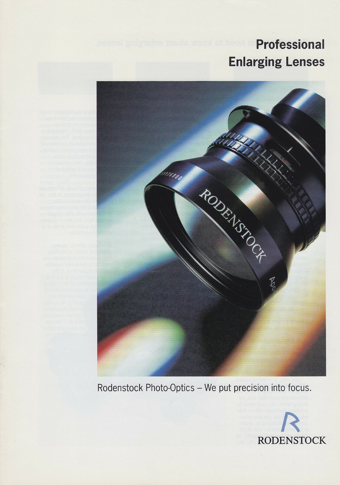 Rodenstock Enlarging Lens Lenses * Pamphlet Brochure 1998 * Apo Rodagon D Wa G N