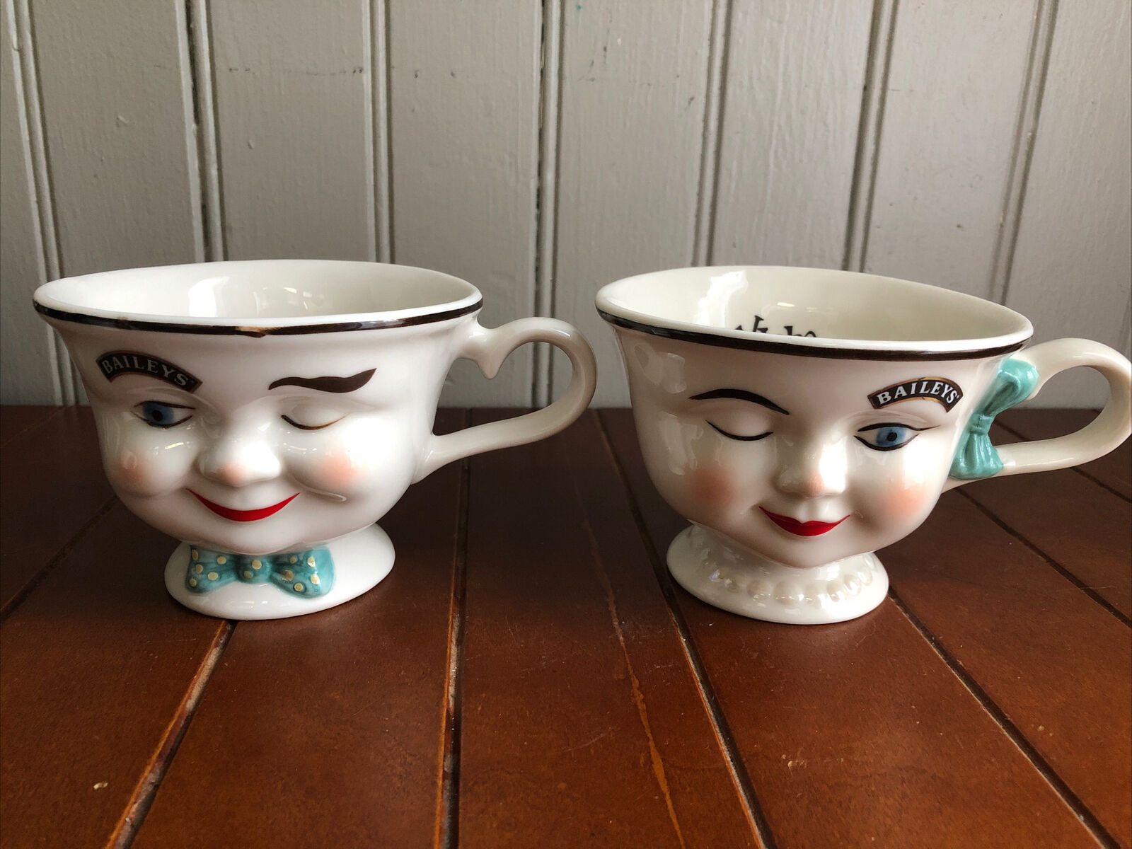 Pair Of Baileys Winking Face Yum Coffee Mugs Tea Cups Mr. & Mrs